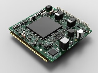 Complex Electronic Circuit Board with Microchips and Components Close-up