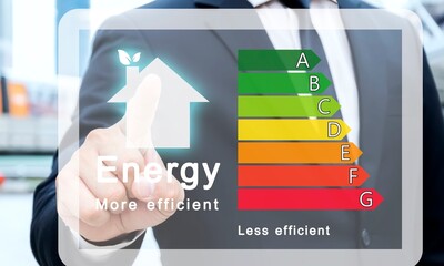 A professional analyzes a sketched energy efficiency chart with green and red bars for building...