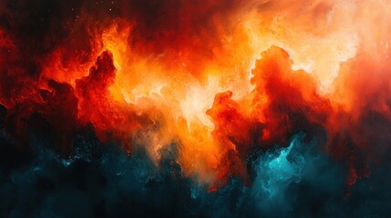 Obraz premium Fiery nebula, cosmic clouds, orange and blue.