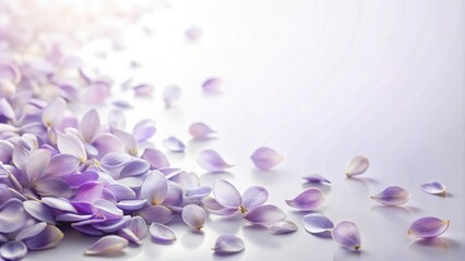 Obraz premium Softly glowing lavender petals scattered on a white background, with subtle texture and gentle sheen, outdoors, nature, botanical