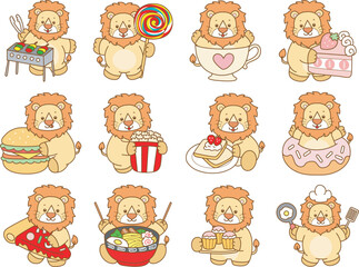 Obraz premium Cute Lion vector icon. Funny baby Lion animal series stock illustration. life of fluffy Lion designs.