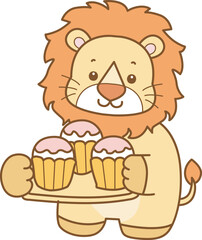 Cute Lion vector icon. Funny baby Lion animal series stock illustration. life of fluffy Lion designs.