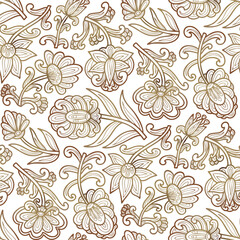 Paisley floral pattern, abstract flowers, beige and white colors. Seamless floral pattern-641.