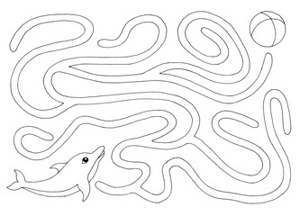 Dolphin maze graphic black white sketch illustration vector