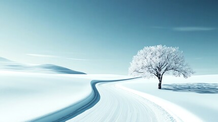 Obraz premium a snowy road, fresh winter landscape, icy and slippery surface, peaceful and serene, hyperdetailed, isolated on white background