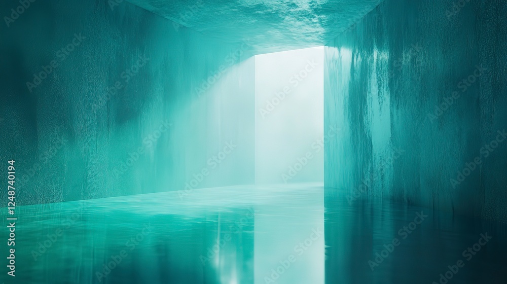 Wall mural bright abstract gradient with teal and cyan hues, glowing softly, creating a futuristic and calming 