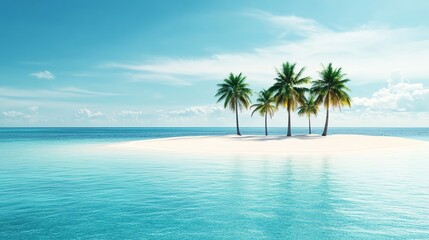 a tropical island beach, dense palm trees, hidden paradise, tranquil blue lagoon, cinematic depth, isolated on white background