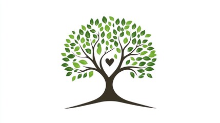 Obraz premium Green tree with heart, nature, love, white background, ecology concept