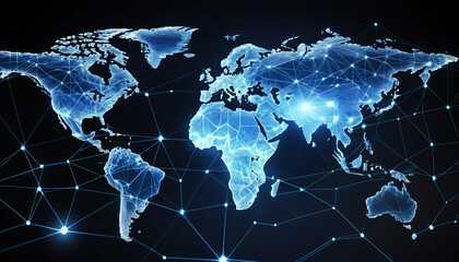 Fototapeta premium Digital World Map with Network Connections and Futuristic Design