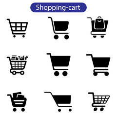 Shopping cart icons set for web. Vector art illustration. Basket, cart, case buttons for website. 