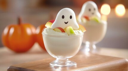 Cute ghost dessert with fruit for Halloween fun.