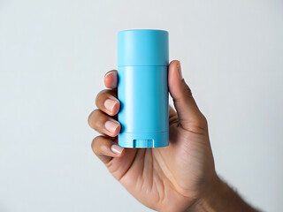 Turquoise Deodorant Stick Held by Hand for Hygiene and Personal Care