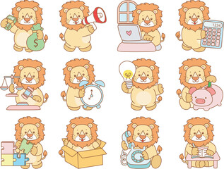 Cute Lion vector icon. Funny baby Lion animal series stock illustration. life of fluffy Lion designs.