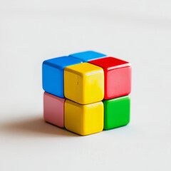 Obraz premium Playful Geometry: A Colorful Toy Block on a Pristine White Surface