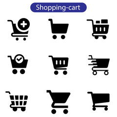 Shopping cart icons set for web. Vector art illustration. Basket, cart, case buttons for website. 