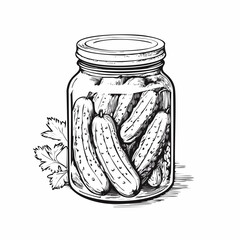 Pickle Pickles Food Meal Menu Dish Delicious Cuisine Eat Sketch Style
