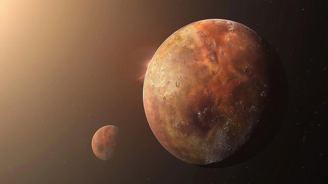 Earth planet in space with sun flash.