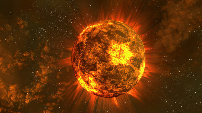 Earth planet in space with sun flash. - Powered by Adobe