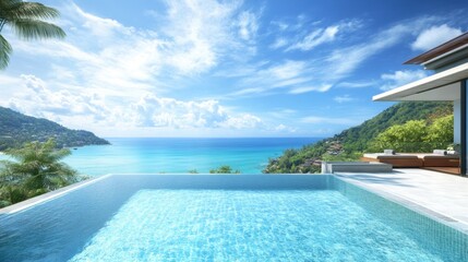 Obraz premium Breathtaking Infinity Pool Overlooking Tropical Ocean Landscape