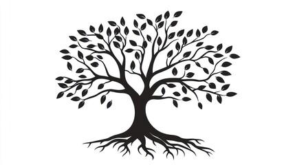 Lush tree roots, leaves, growth, nature, white background, illustration, website design