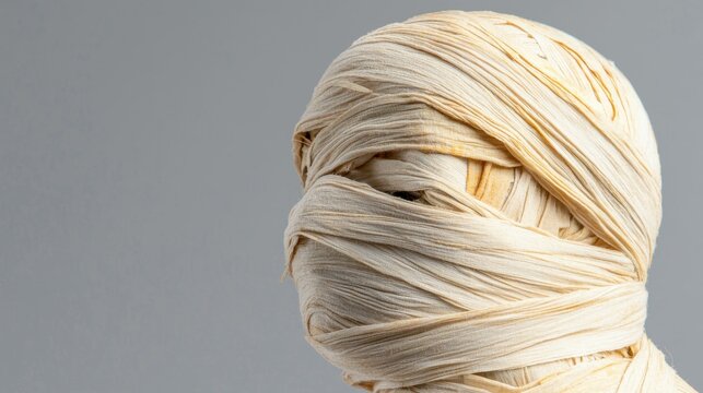 Mummified figure wrapped in linen bands.