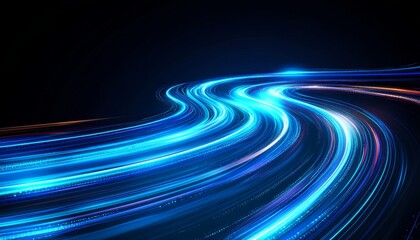 Abstract Light Trails, Dynamic Blue Streaks on a Dark Background, Long Exposure, Vector Illustration