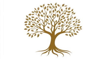 Golden tree roots, leaves, nature, growth, white background, design element