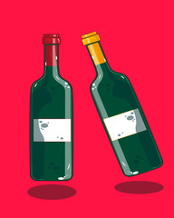 Glass bottle of rd and white wine