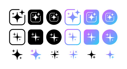 Artificial intelligence stars app logo colorful icon set. Generate icon. AI stars icon. Set of Artificial intelligence logo. command prompt to generate ideas.