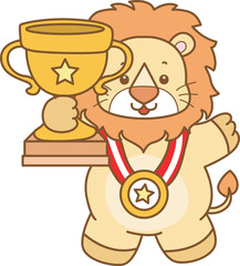 Cute Lion vector icon. Funny baby Lion animal series stock illustration. life of fluffy Lion designs.