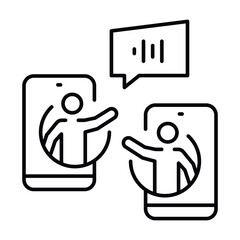 Online meeting icon depicting virtual communication between two participants using smartphones