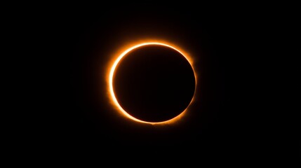Naklejka premium Majestic solar eclipse showing the sun's corona forming a luminous ring around the moon, a breathtaking celestial event witnessed against a dark sky