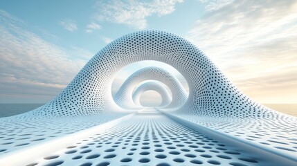 Futuristic white archway pathway.