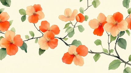 Peach blossoms branch, spring garden, Asian art, soft background, design