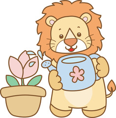 Cute Lion vector icon. Funny baby Lion animal series stock illustration. life of fluffy Lion designs.