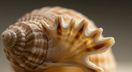 Obraz premium Macro Photograph of a Seashell with Intricate Patterns and Textures, Perfect for Natural Decor and Marine-Themed Designs.