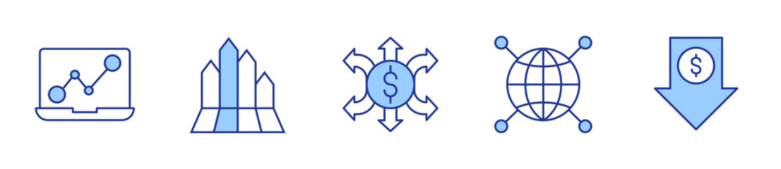 analysis, infographic, money flow, international, low price. Icon vector illustration. Line Duotone style. Editable stroke