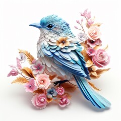 Fototapeta premium Vibrant 3D Floral Bird Sublimation on White Background
