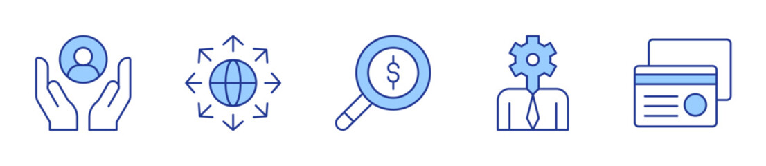 business intelligence, credit card, care, expansion, dollar. Icon vector illustration. Line Duotone style. Editable stroke