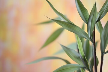 Obraz premium Close-up of Green Bamboo Shoots and Leaves with Blurred Background