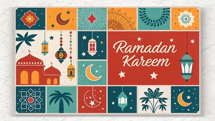 **"Ramadan Kareem Islamic Festive Greeting Card with Traditional Patterns and Lanterns"