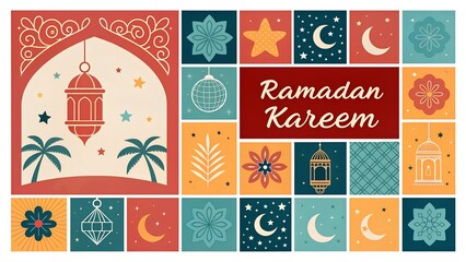 **"Ramadan Kareem Islamic Festive Greeting Card with Traditional Patterns and Lanterns"