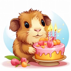 Adorable Guinea Pig Clipart with Birthday Cake for Celebratory Designs