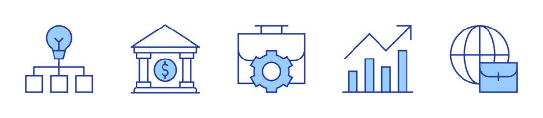 data, bank, work in progress, trend, worldwide. Icon vector illustration. Line Duotone style. Editable stroke