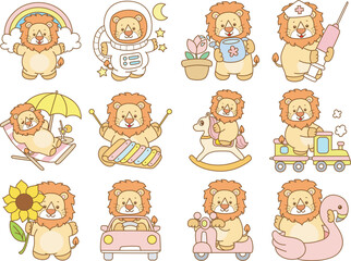 Cute Lion vector icon. Funny baby Lion animal series stock illustration. life of fluffy Lion designs.
