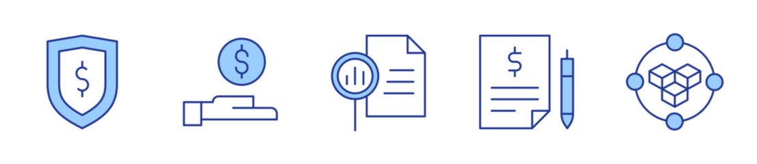 shield, revenue, report, quote request, blockchain. Icon vector illustration. Line Duotone style. Editable stroke