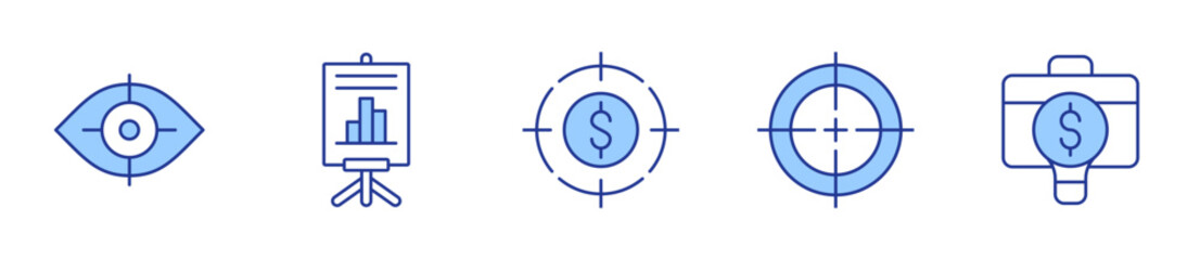 target, suitcase, vision, training. Icon vector illustration. Line Duotone style. Editable stroke