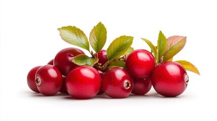 Fresh Red Berries with Green Leaves Isolated. Generative AI