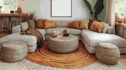 Cozy Contemporary Living Room with Earthy Tones and Textures
