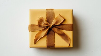 Elegant Gift Box with Brown Satin Ribbon on White Background